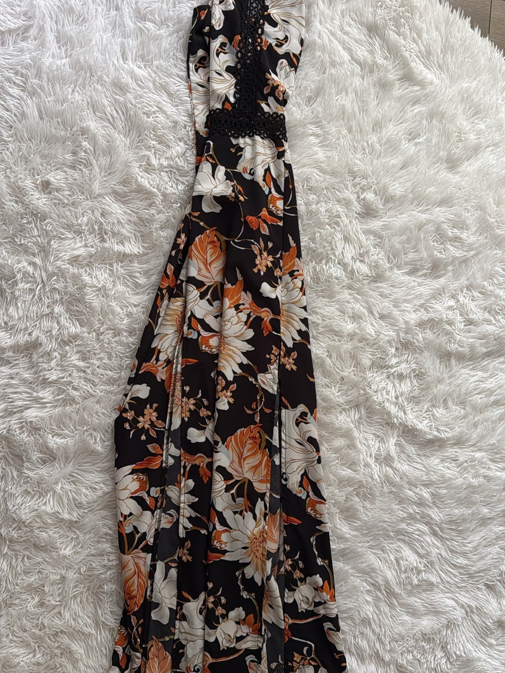 SHEIN Black Maxi Dress with Orange and Cream Floral Print